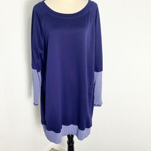 Navy Blue & Light Blue Sweatshirt Dress with Pockets, Size 2X